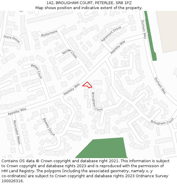 142, BROUGHAM COURT, PETERLEE, SR8 1PZ: Location map and indicative extent of plot