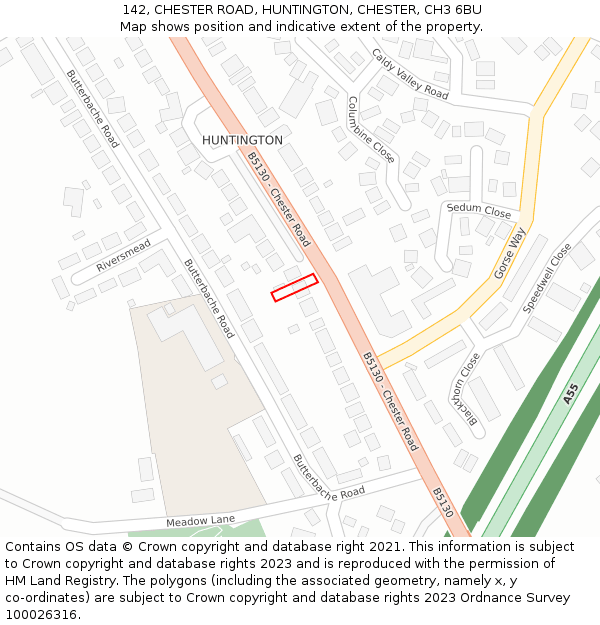142, CHESTER ROAD, HUNTINGTON, CHESTER, CH3 6BU: Location map and indicative extent of plot