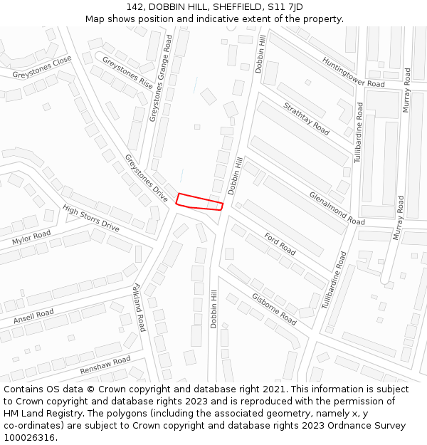 142, DOBBIN HILL, SHEFFIELD, S11 7JD: Location map and indicative extent of plot