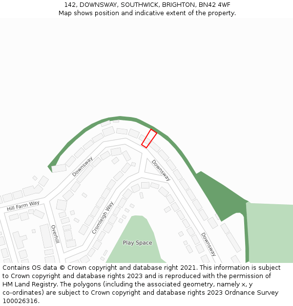 142, DOWNSWAY, SOUTHWICK, BRIGHTON, BN42 4WF: Location map and indicative extent of plot