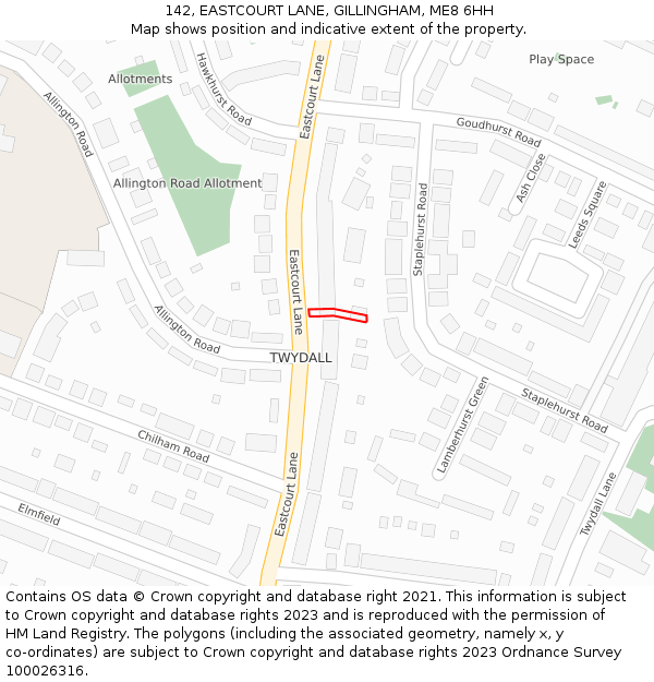 142, EASTCOURT LANE, GILLINGHAM, ME8 6HH: Location map and indicative extent of plot