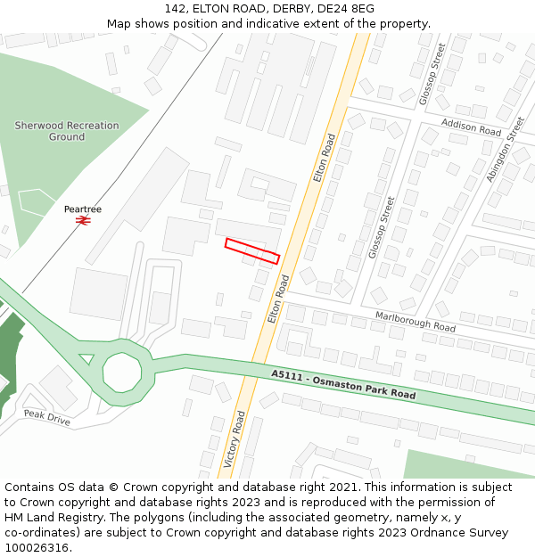 142, ELTON ROAD, DERBY, DE24 8EG: Location map and indicative extent of plot