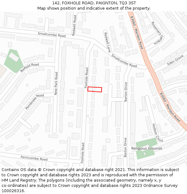 142, FOXHOLE ROAD, PAIGNTON, TQ3 3ST: Location map and indicative extent of plot