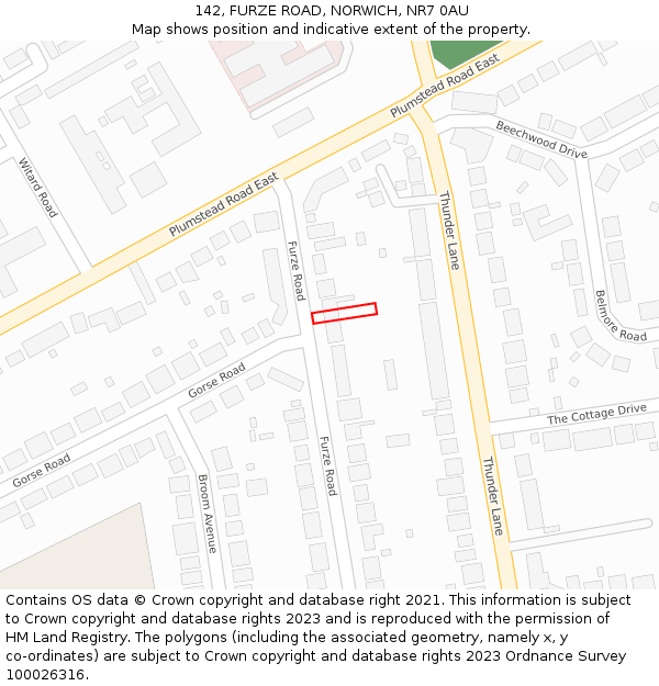 142, FURZE ROAD, NORWICH, NR7 0AU: Location map and indicative extent of plot