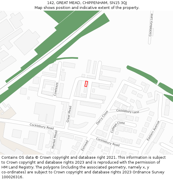 142, GREAT MEAD, CHIPPENHAM, SN15 3QJ: Location map and indicative extent of plot