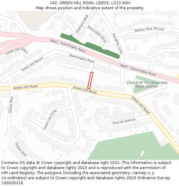 142, GREEN HILL ROAD, LEEDS, LS13 4AN: Location map and indicative extent of plot