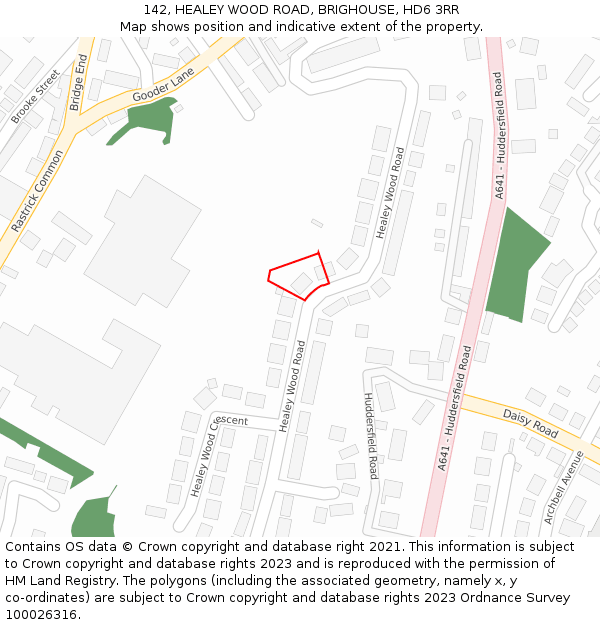 142, HEALEY WOOD ROAD, BRIGHOUSE, HD6 3RR: Location map and indicative extent of plot