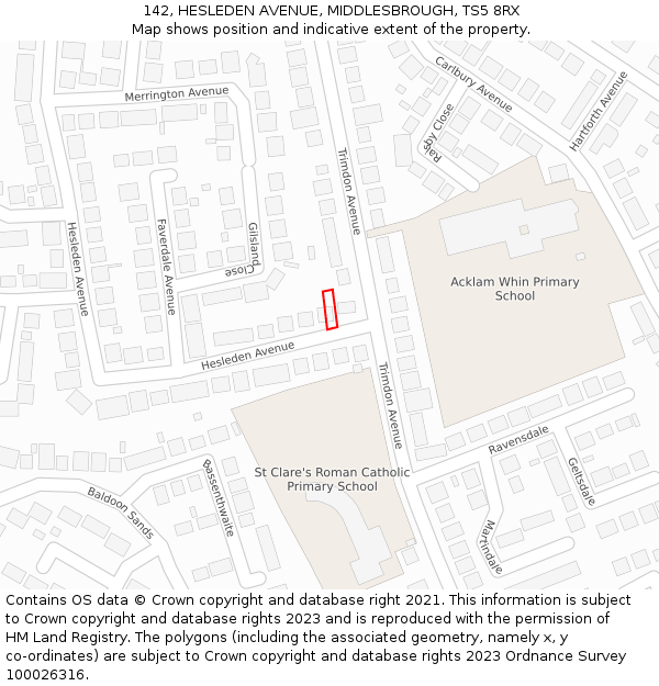142, HESLEDEN AVENUE, MIDDLESBROUGH, TS5 8RX: Location map and indicative extent of plot