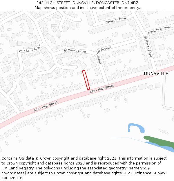 142, HIGH STREET, DUNSVILLE, DONCASTER, DN7 4BZ: Location map and indicative extent of plot