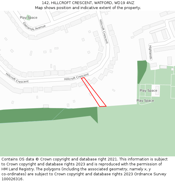 142, HILLCROFT CRESCENT, WATFORD, WD19 4NZ: Location map and indicative extent of plot