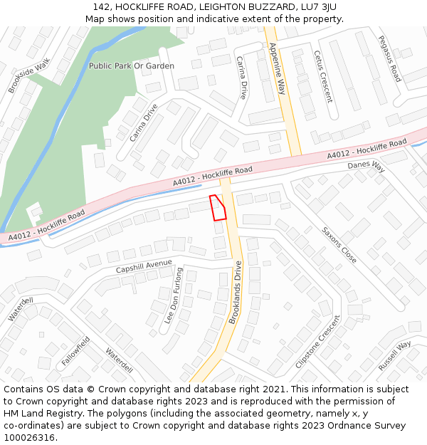 142, HOCKLIFFE ROAD, LEIGHTON BUZZARD, LU7 3JU: Location map and indicative extent of plot