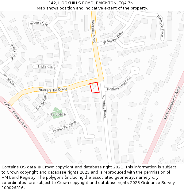 142, HOOKHILLS ROAD, PAIGNTON, TQ4 7NH: Location map and indicative extent of plot