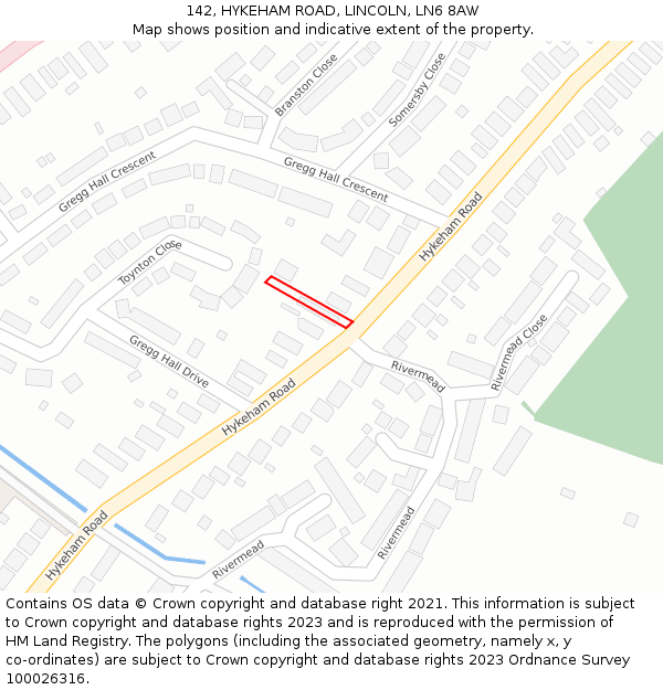 142, HYKEHAM ROAD, LINCOLN, LN6 8AW: Location map and indicative extent of plot