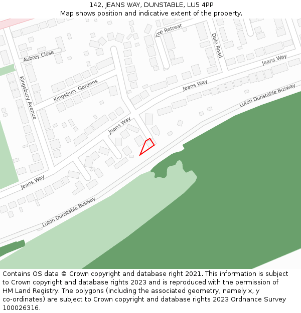 142, JEANS WAY, DUNSTABLE, LU5 4PP: Location map and indicative extent of plot