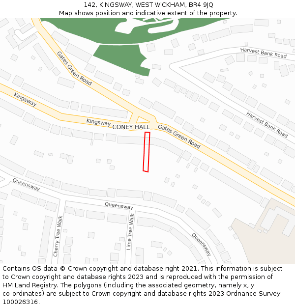 142, KINGSWAY, WEST WICKHAM, BR4 9JQ: Location map and indicative extent of plot