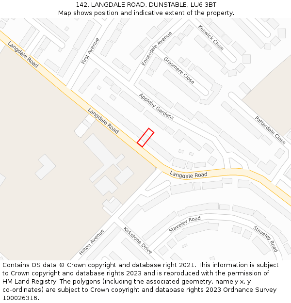 142, LANGDALE ROAD, DUNSTABLE, LU6 3BT: Location map and indicative extent of plot