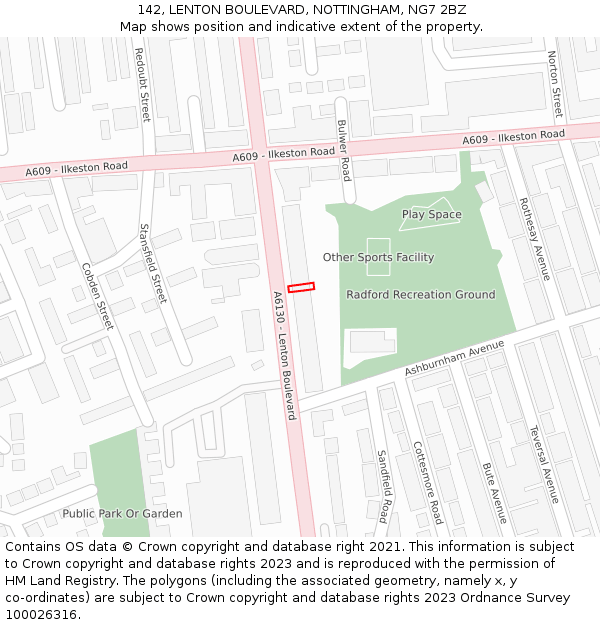 142, LENTON BOULEVARD, NOTTINGHAM, NG7 2BZ: Location map and indicative extent of plot