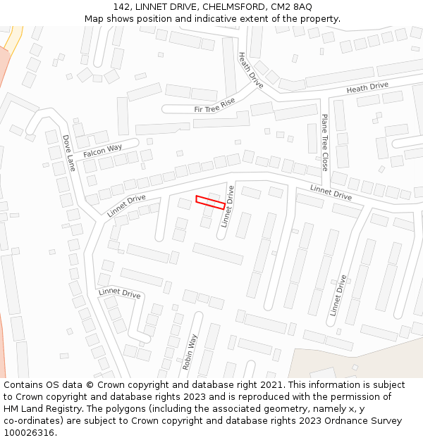 142, LINNET DRIVE, CHELMSFORD, CM2 8AQ: Location map and indicative extent of plot