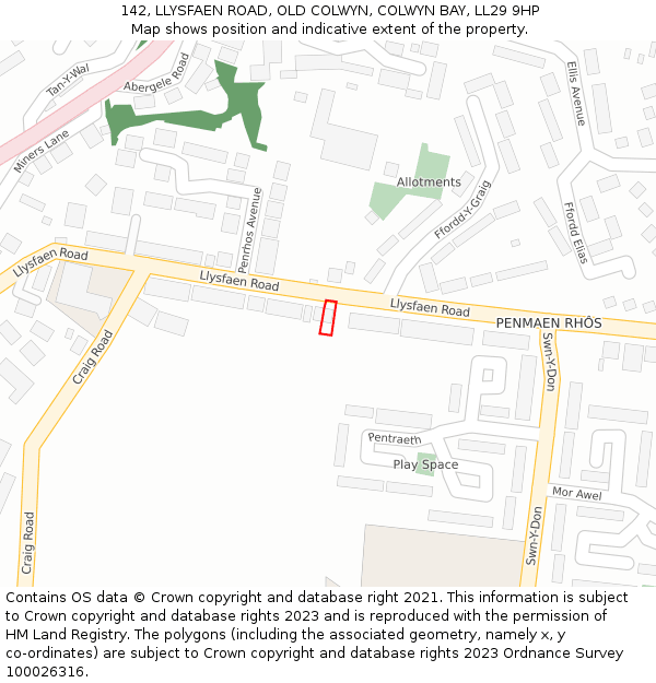 142, LLYSFAEN ROAD, OLD COLWYN, COLWYN BAY, LL29 9HP: Location map and indicative extent of plot