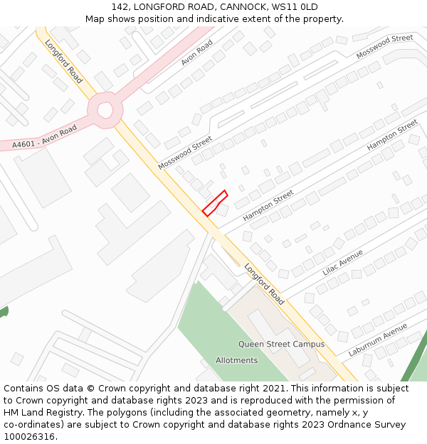 142, LONGFORD ROAD, CANNOCK, WS11 0LD: Location map and indicative extent of plot