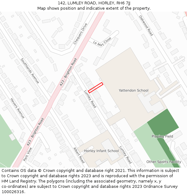142, LUMLEY ROAD, HORLEY, RH6 7JJ: Location map and indicative extent of plot