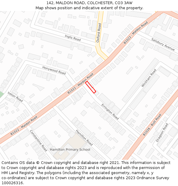 142, MALDON ROAD, COLCHESTER, CO3 3AW: Location map and indicative extent of plot