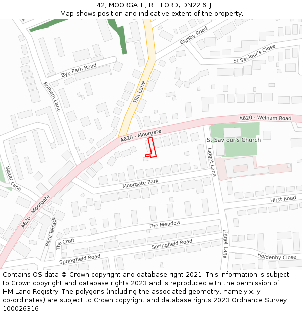 142, MOORGATE, RETFORD, DN22 6TJ: Location map and indicative extent of plot