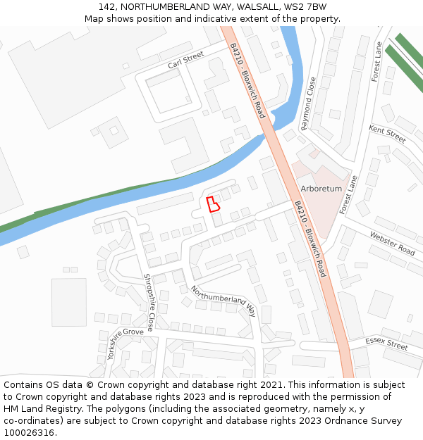 142, NORTHUMBERLAND WAY, WALSALL, WS2 7BW: Location map and indicative extent of plot