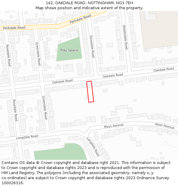 142, OAKDALE ROAD, NOTTINGHAM, NG3 7EH: Location map and indicative extent of plot