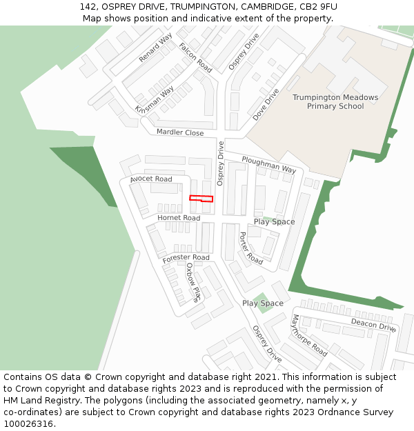 142, OSPREY DRIVE, TRUMPINGTON, CAMBRIDGE, CB2 9FU: Location map and indicative extent of plot