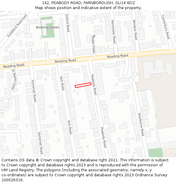 142, PEABODY ROAD, FARNBOROUGH, GU14 6DZ: Location map and indicative extent of plot