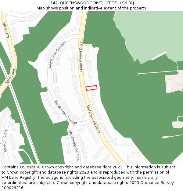 142, QUEENSWOOD DRIVE, LEEDS, LS6 3LJ: Location map and indicative extent of plot