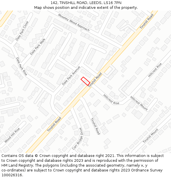 142, TINSHILL ROAD, LEEDS, LS16 7PN: Location map and indicative extent of plot