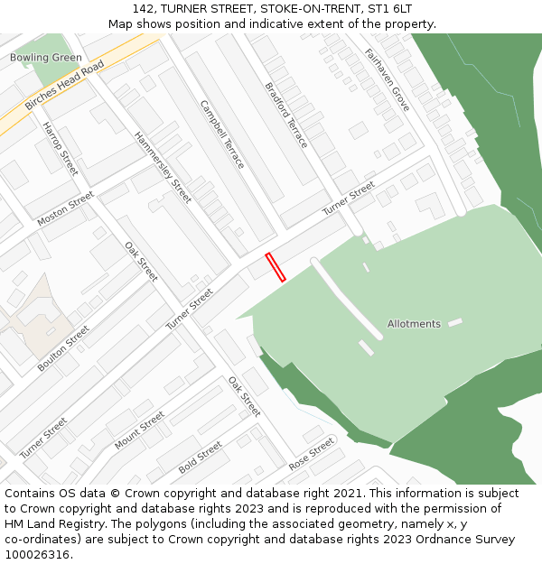 142, TURNER STREET, STOKE-ON-TRENT, ST1 6LT: Location map and indicative extent of plot