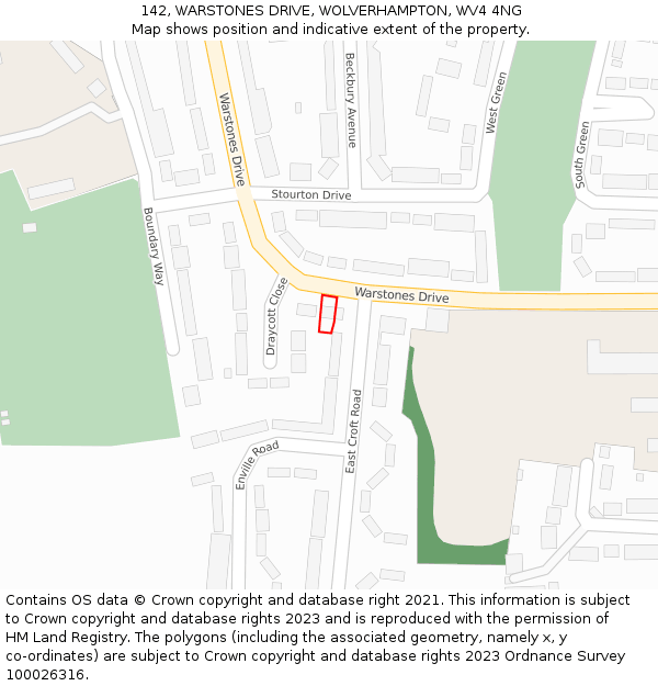 142, WARSTONES DRIVE, WOLVERHAMPTON, WV4 4NG: Location map and indicative extent of plot