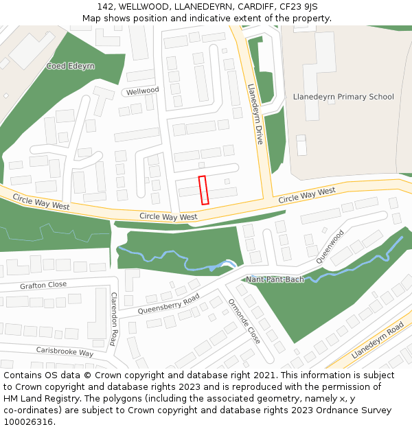 142, WELLWOOD, LLANEDEYRN, CARDIFF, CF23 9JS: Location map and indicative extent of plot