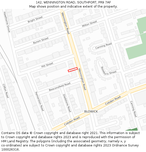 142, WENNINGTON ROAD, SOUTHPORT, PR9 7AF: Location map and indicative extent of plot