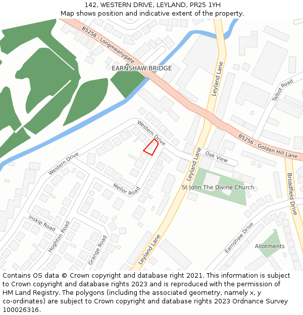 142, WESTERN DRIVE, LEYLAND, PR25 1YH: Location map and indicative extent of plot