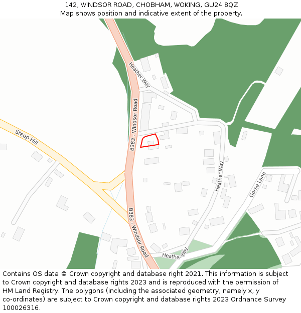 142, WINDSOR ROAD, CHOBHAM, WOKING, GU24 8QZ: Location map and indicative extent of plot