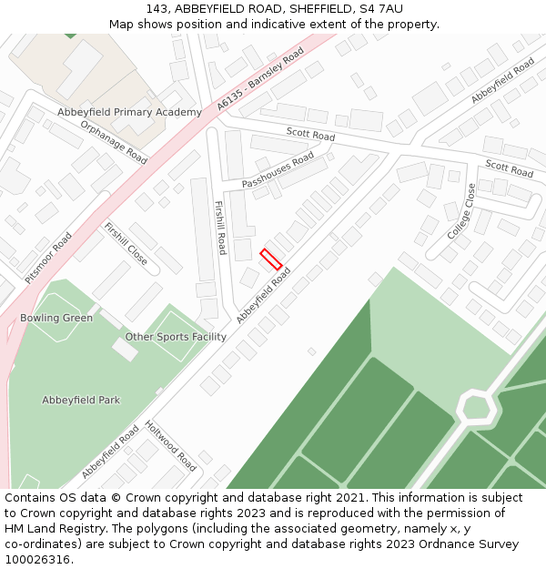 143, ABBEYFIELD ROAD, SHEFFIELD, S4 7AU: Location map and indicative extent of plot