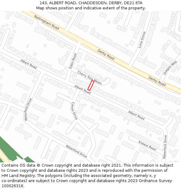 143, ALBERT ROAD, CHADDESDEN, DERBY, DE21 6TA: Location map and indicative extent of plot