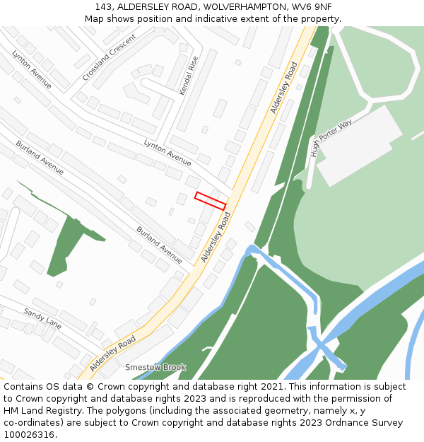 143, ALDERSLEY ROAD, WOLVERHAMPTON, WV6 9NF: Location map and indicative extent of plot