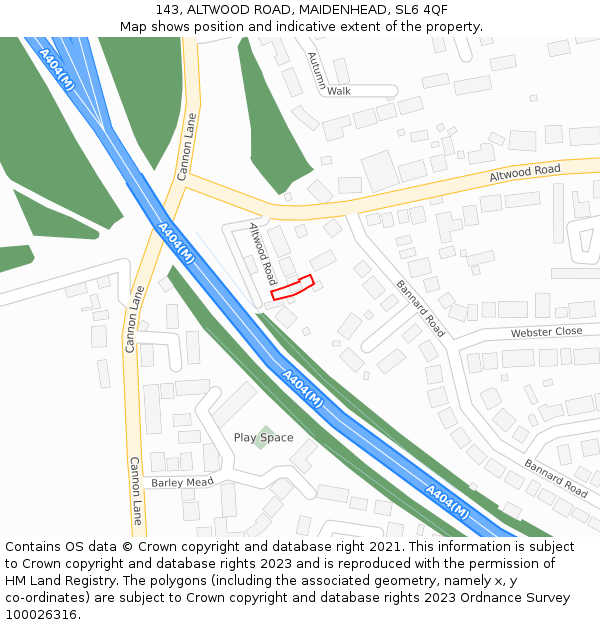 143, ALTWOOD ROAD, MAIDENHEAD, SL6 4QF: Location map and indicative extent of plot