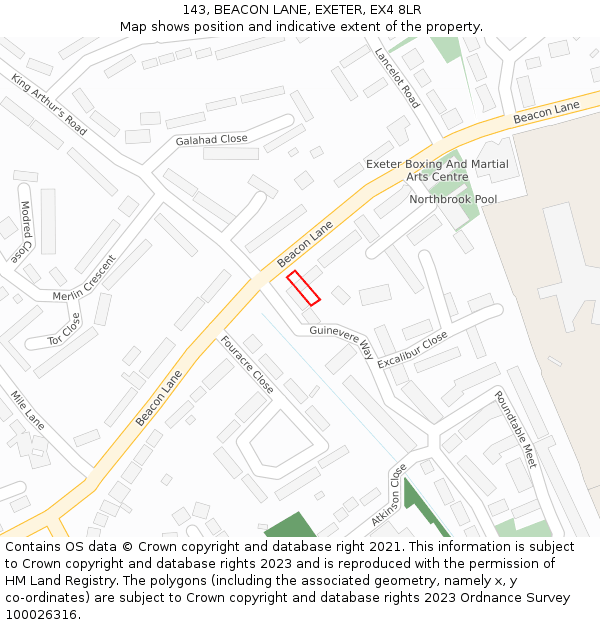 143, BEACON LANE, EXETER, EX4 8LR: Location map and indicative extent of plot