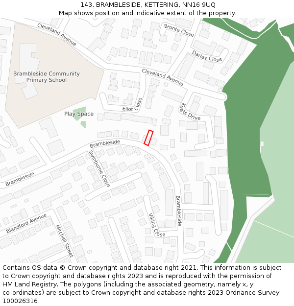 143, BRAMBLESIDE, KETTERING, NN16 9UQ: Location map and indicative extent of plot