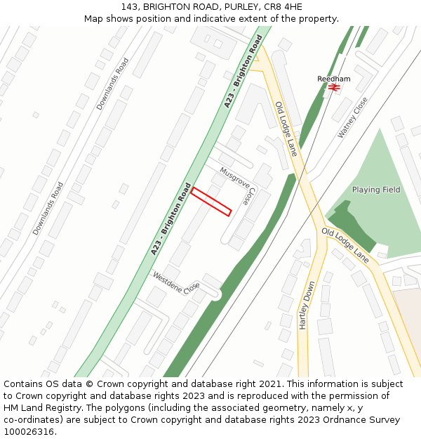 143, BRIGHTON ROAD, PURLEY, CR8 4HE: Location map and indicative extent of plot