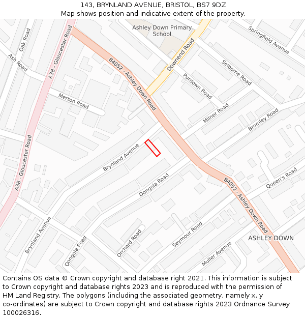 143, BRYNLAND AVENUE, BRISTOL, BS7 9DZ: Location map and indicative extent of plot