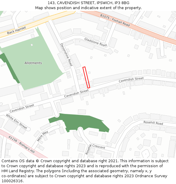 143, CAVENDISH STREET, IPSWICH, IP3 8BG: Location map and indicative extent of plot
