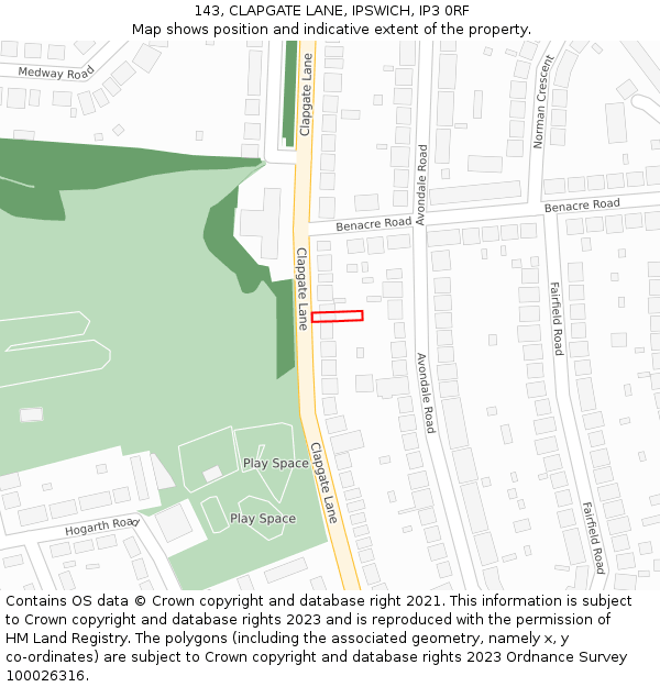 143, CLAPGATE LANE, IPSWICH, IP3 0RF: Location map and indicative extent of plot