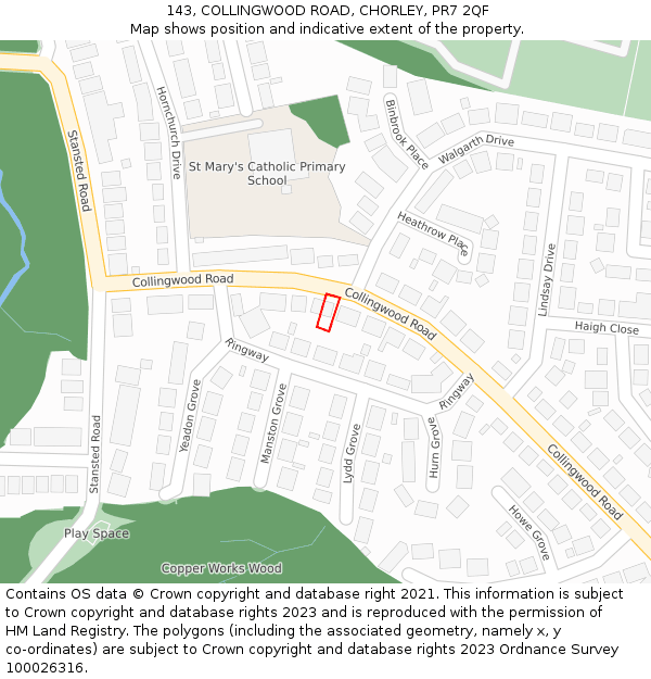 143, COLLINGWOOD ROAD, CHORLEY, PR7 2QF: Location map and indicative extent of plot